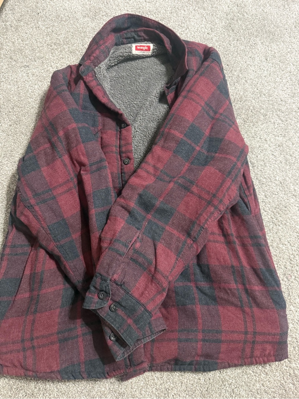 Wrangler Maroon and Black Plaid Sherpa-Lined Shirt Jacket